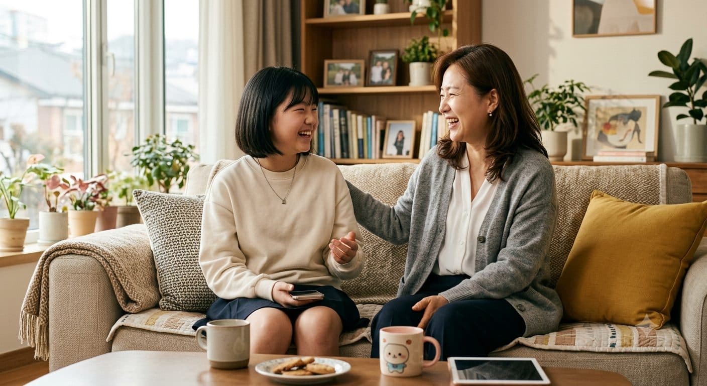 부모와 자녀가 함께하는 거실
